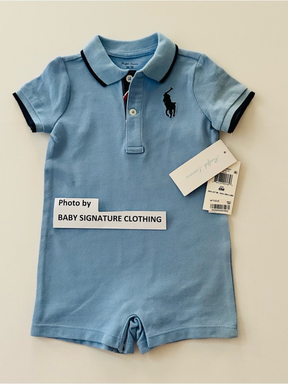 Ralph Lauren 6 Months Baby Boy Blue Polo Romper NWT Spring Summer